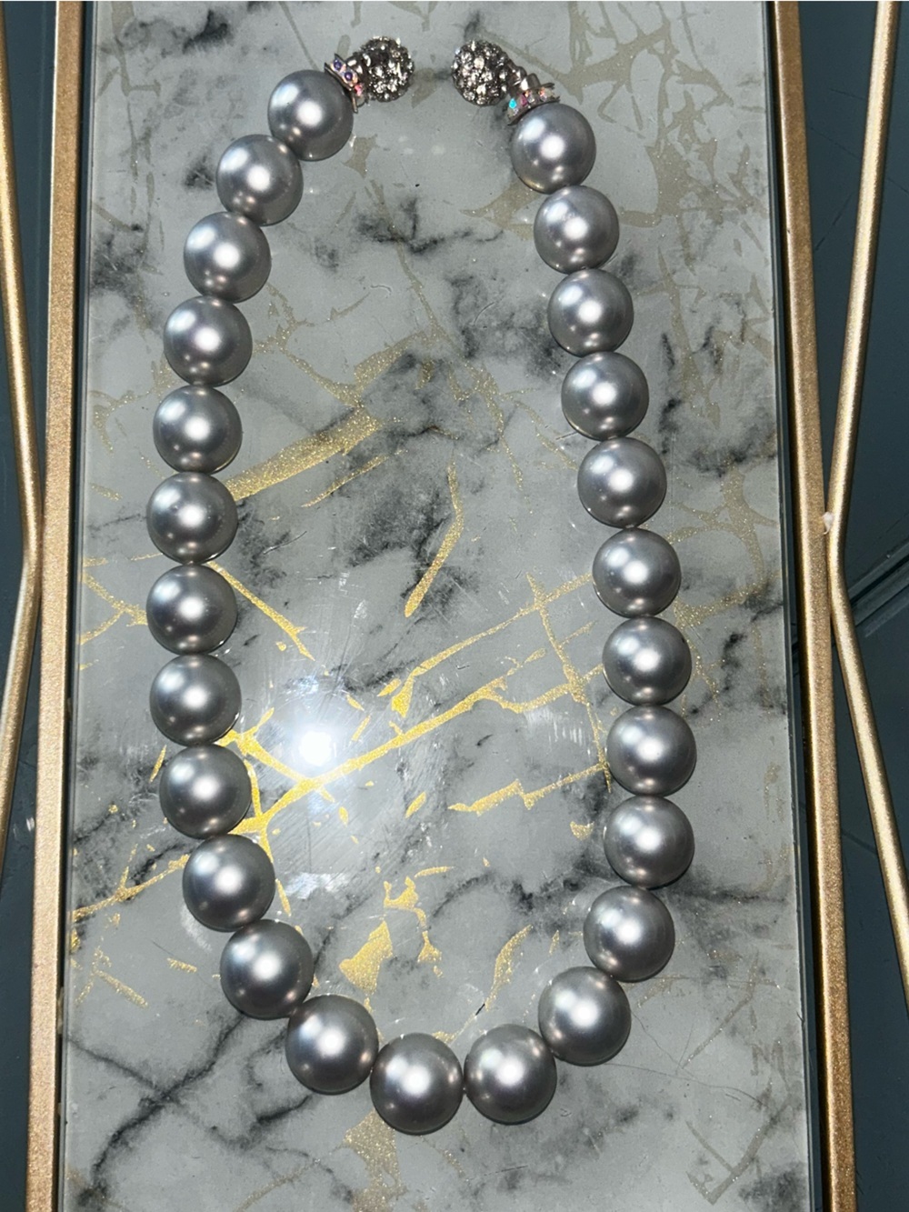Classic Silver Pearl Necklace Crystal Rhinestone Clasp Vintage Large